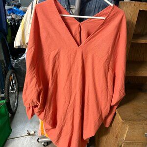 Orange Flowy Tunic, V-Neck, Size M/L
